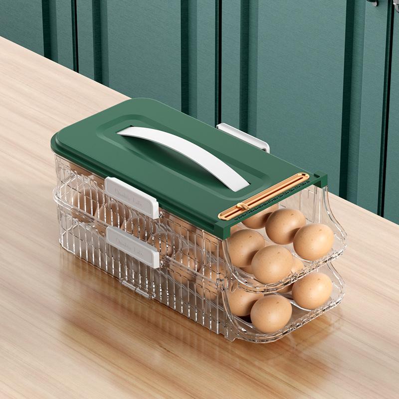 Automatic Scrolling Egg Storage Box Portable Durable Egg Holder Stackable Refrigerator Eggs Organizer Space Saver Container