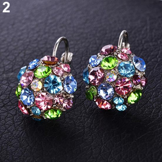 Women's Colorful Cubic Zirconia Ball Eardrop Leverback Earrings Party Jewelry
