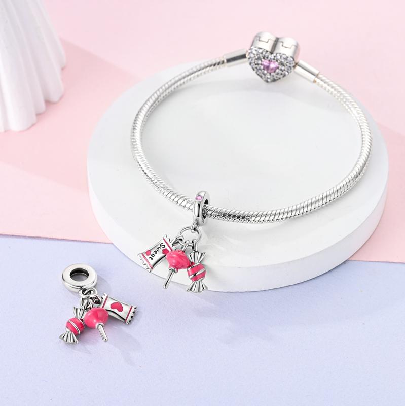 Fit Original Copper Charms Beads Sweet Candy Pink Charms For Women Fine Diy Birthday Jewelry Gifts
