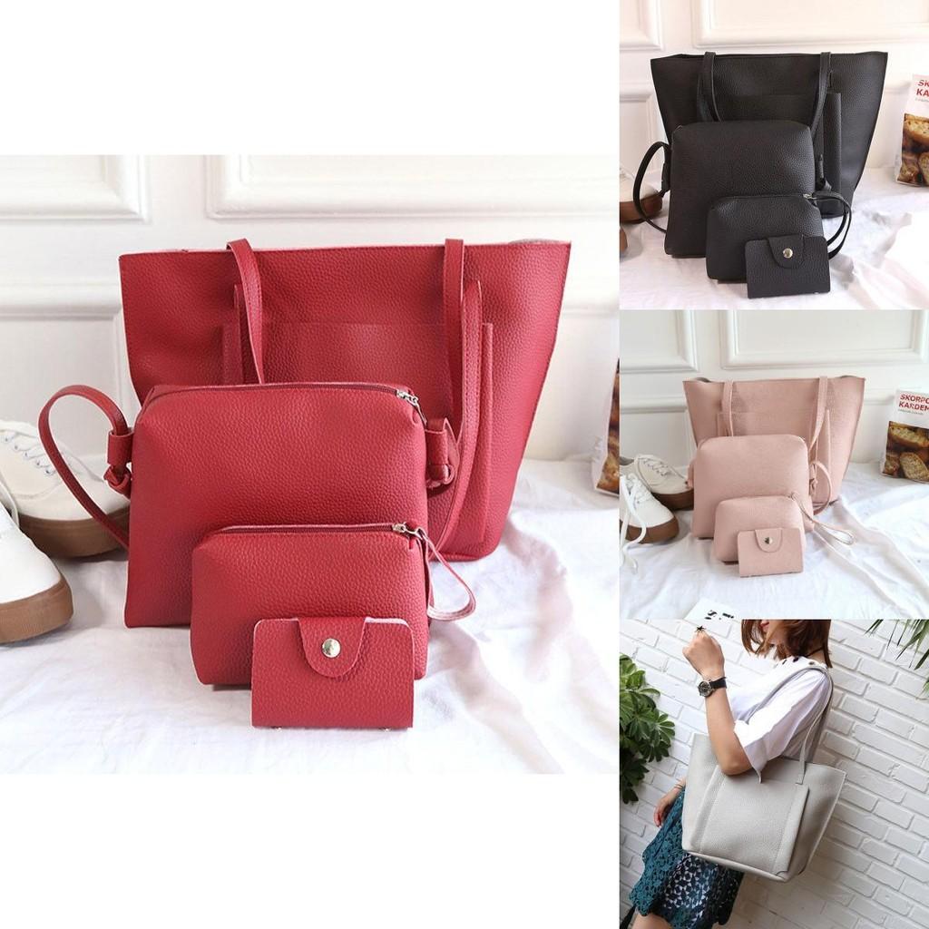 Trendy 4-piece Women's Bag Set With Lychee Pattern
