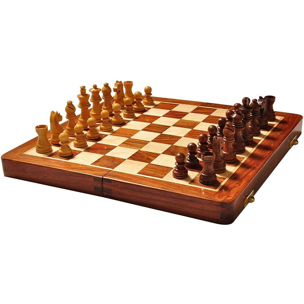 Kid Wooden Folding Handmade Chess Board Set With Magnetic Pieces With Extra Queen, 2 Players | 12.5X12.5 Inches |Multicolored