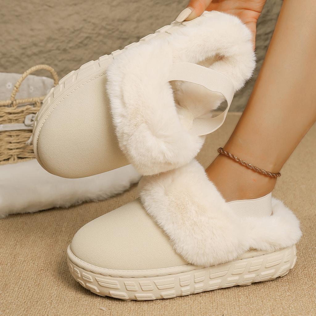 Fashion Women's Fluffy Slippers New Plush Warm Platform Shoes For Winter Indoor Heelless Semi-slippers Outdoor Non-slip Cotton Shoes