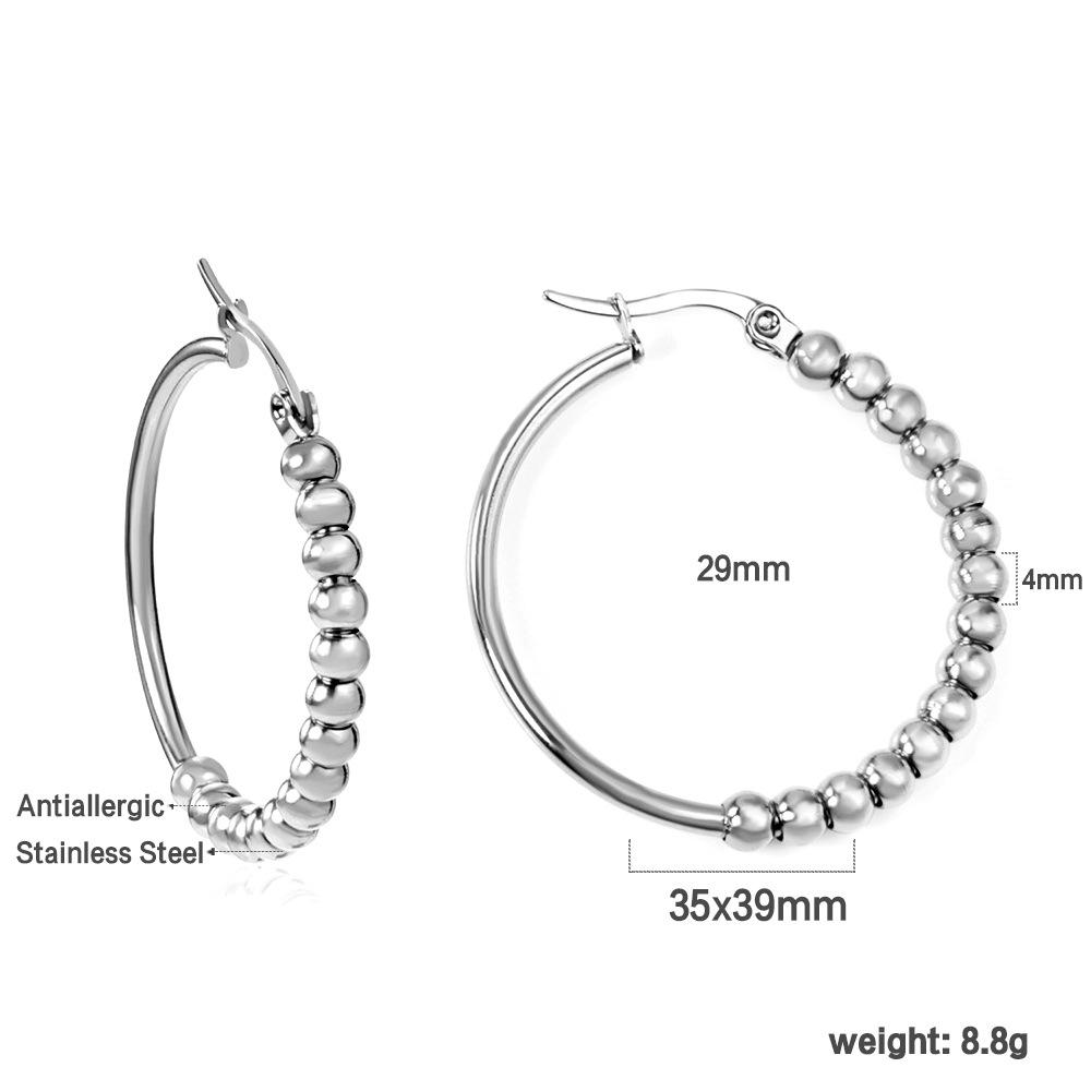 Luksusowe europejskie i amerykańskie kolczyki koła ze stali nierdzewnej z koralikami ze stali