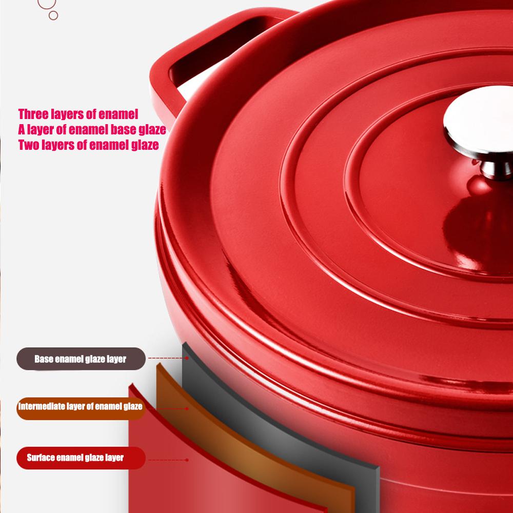 9.5Inch Non-stick Enamel Soup pot Cast iron Stew pan with Lid Household Gas Stove Induction Cooker Cooking pot Kitchen Cookware