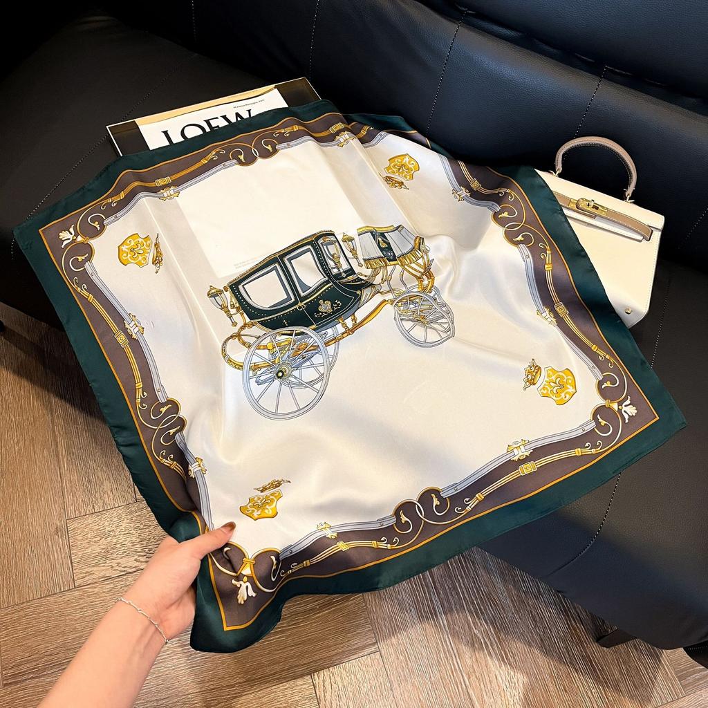 71Cm silk scarf square scarf high sense Korean fashion versatile professional simulation silk small scarf retro printed silk scarf women
