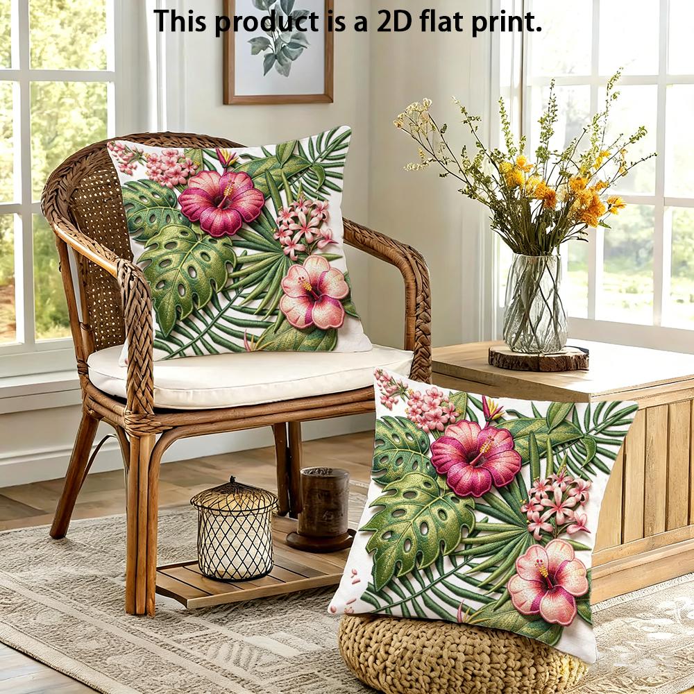 2pcs Tropical Floral Throw Pillow Covers Hibiscus Palm Leaf Jungle Outdoor Indoor Decorative Cushion Cases for Sofa Bed Patio