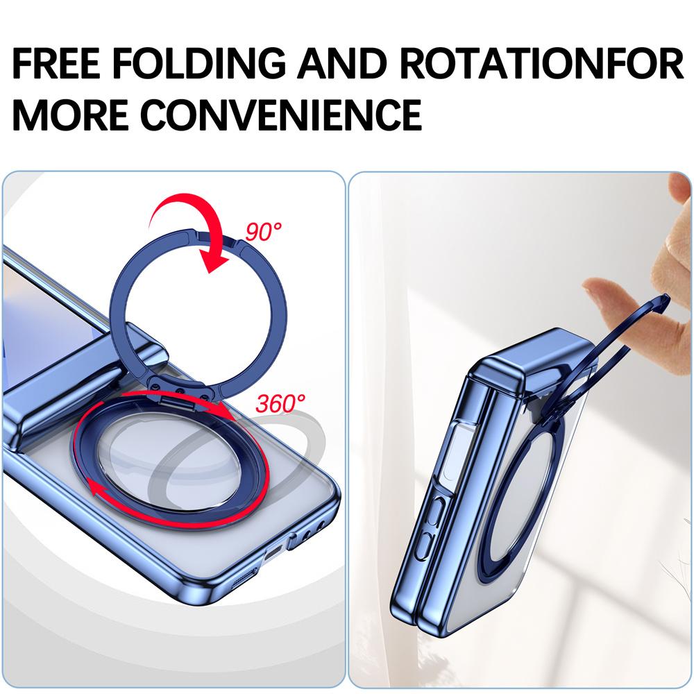 Luxury Metal Folding Rotation Stand Clear Phone Case For Samsung Z Flip 6 ZFlip 5 Flip6 Plated Frame Flip Hinge Protective Cover