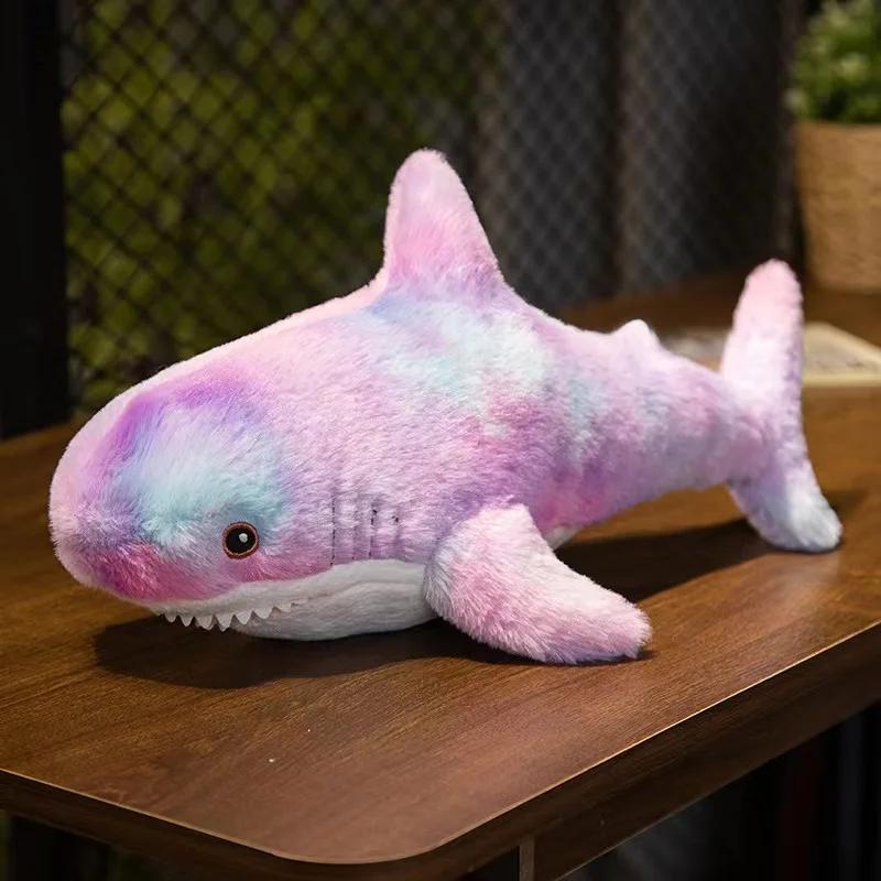 45/60cm Colorful Rainbow Shark Doll Plush Toy Fuzzy Long Plush Underwater Animal Plushie Sleeping Companion Birthday Gift Kids