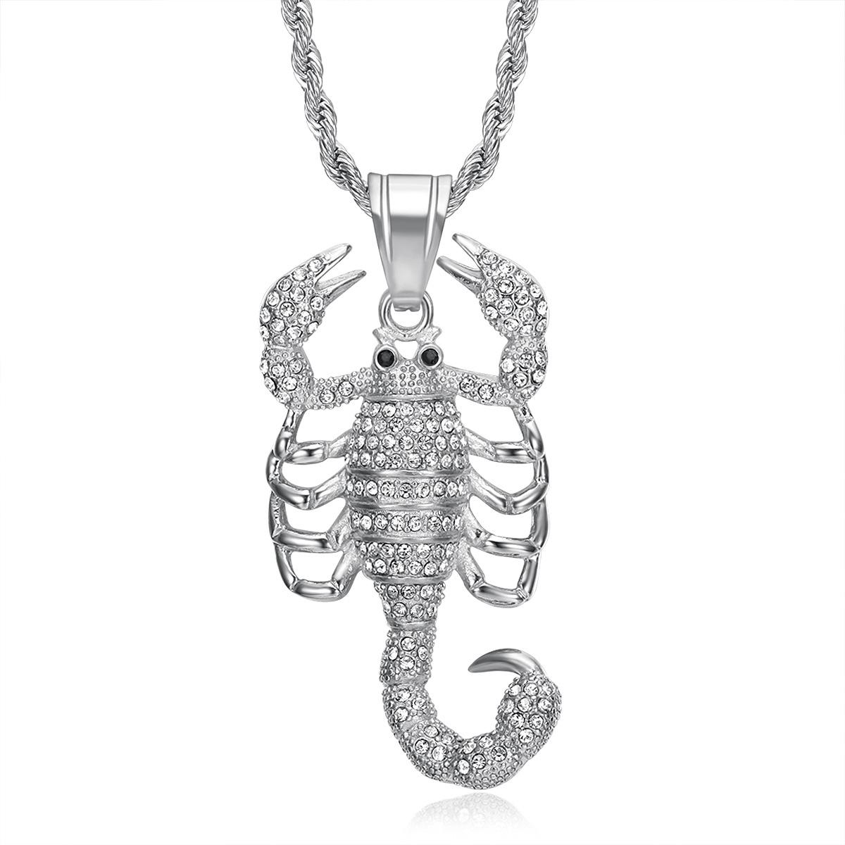 

2026 Fashion Personality Party Wear Accessories, Titanium Steel Gold Plated Diamond Animal Scorpion King Pendant Necklace 60CM