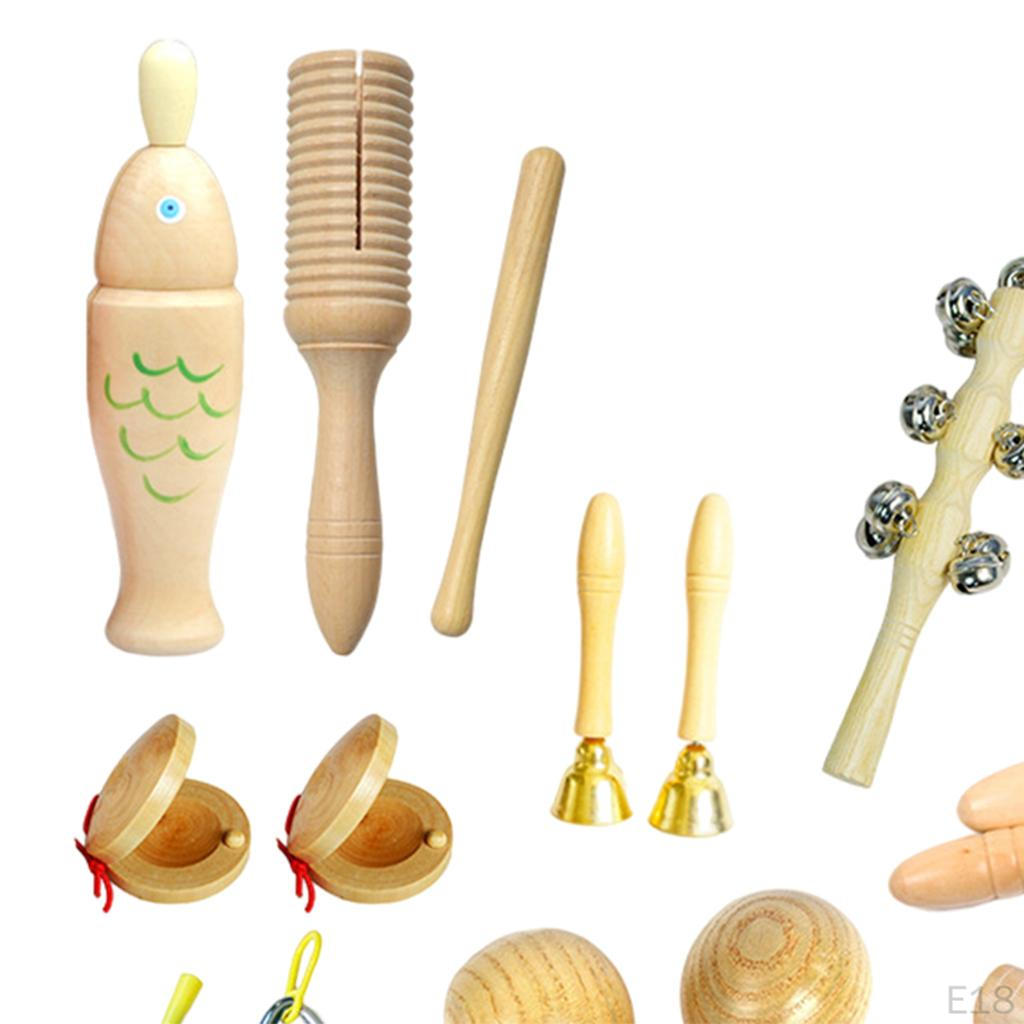 5 Pieces Musical Instruments Set Educational Toy Wooden Percussion Creative Natural Wood