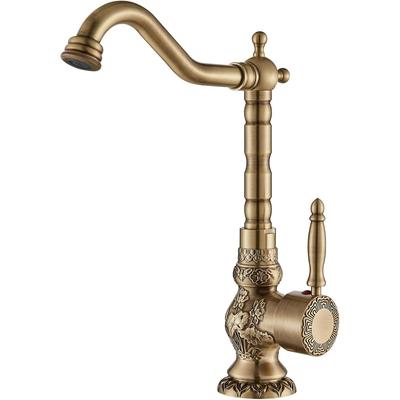Rubinetto Alto in Ottone Antico per Lavabo da Bagno Miscelatore Monoleva con Beccuccio Rotante a 360°