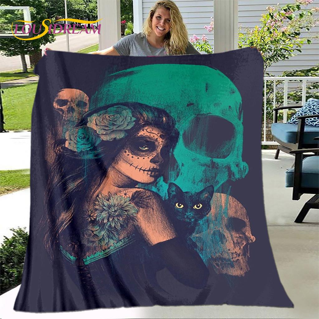Gothic Horror Female Skull Dead Girl 3D Soft Plush Blanket,Flannel Blanket Throw Blanket for Living Room Bedroom Bed Sofa Picnic