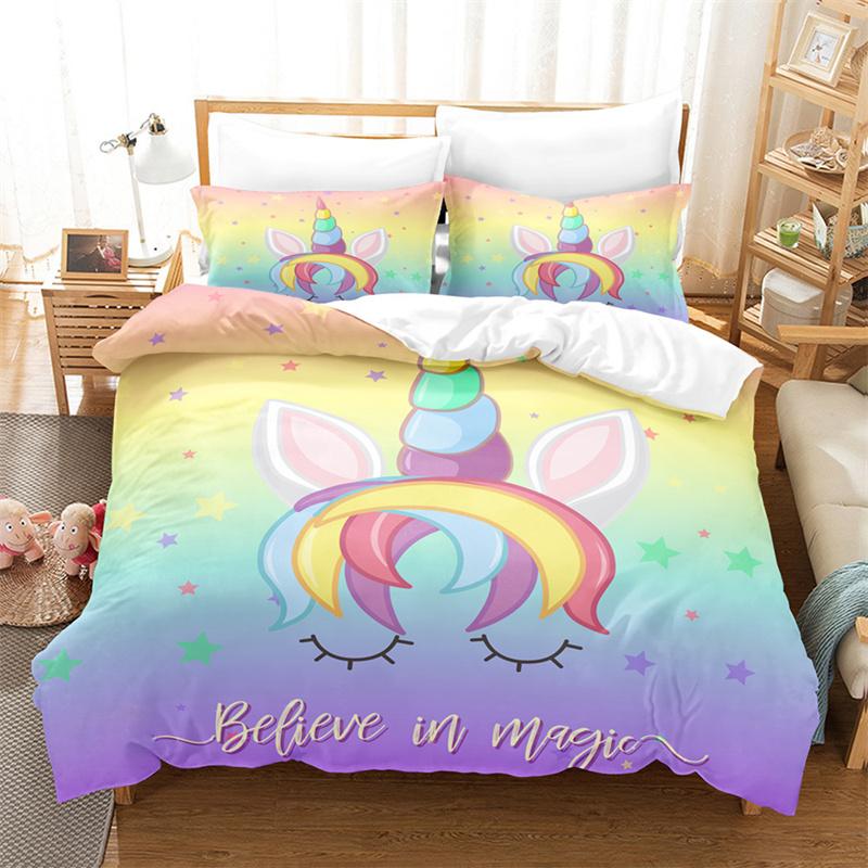Cartoon Children Bedding Set Unicorn Duvet Cover Set Full Twin For Kids Girls Room Decor Cute Animals Quilt Cover Fashion Design