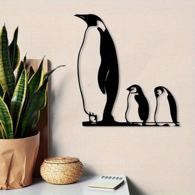 Metal Penguin Wall Art Geometric Vintage Decor Living Room