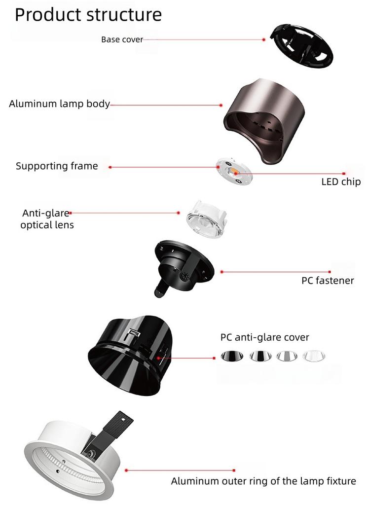 Modern Swiveling Recessed LED Downlight Aluminum Construction Anti-Glare Adjustable Angle Residential Commercial Ceiling Light