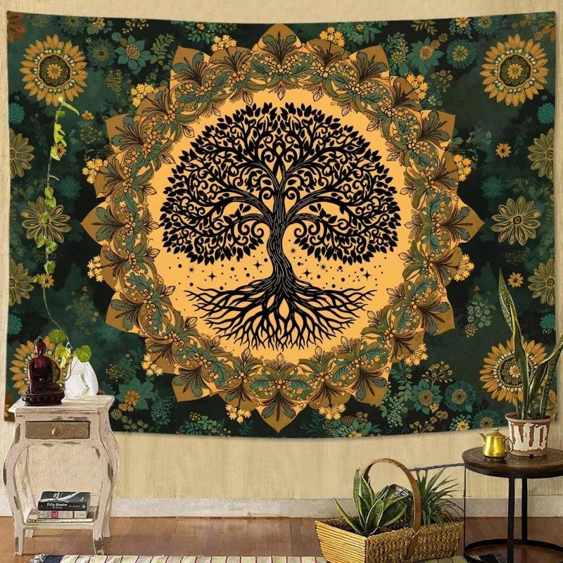VIKAMA Tree of Life Tapestry Bohemian Mandala Wall Hanging Vintage Spiritual Decor Perfect for Bedrooms