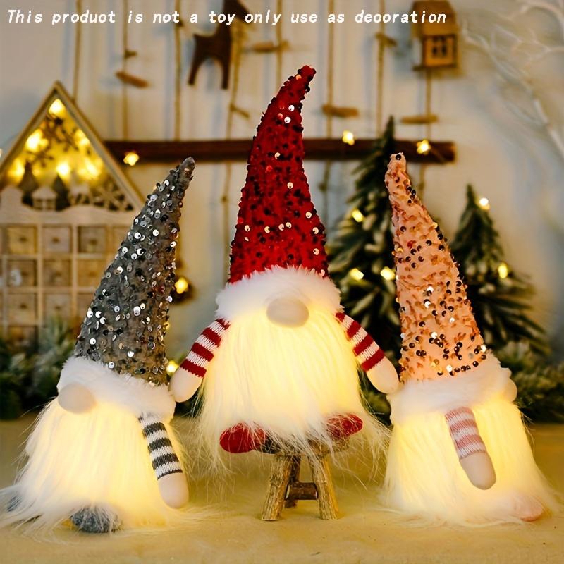 3 Pezzi Pupazzi Natale Paillettes con Luci Renna, Ornamenti Pupazzi Natale Luminosi Senza Volto, Decorazioni Natale, Coppia Gnomi Pupazzo Ornamento,