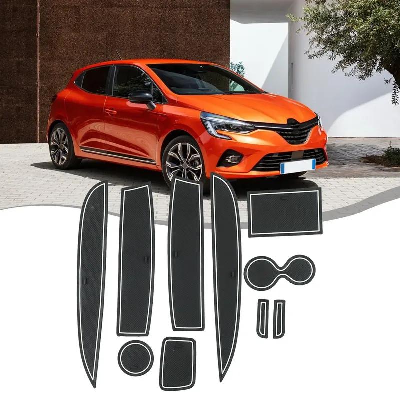 10PCS/SET Car Door Groove Mat Anti-Slip Gate Slot Cup Pad For Clio 4 2013-2018 Waterproof Door Mats Accessories