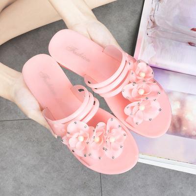 Women's Sandals Fashion Jelly Crystal One Line Dragging Beach Women's Shoes Flower