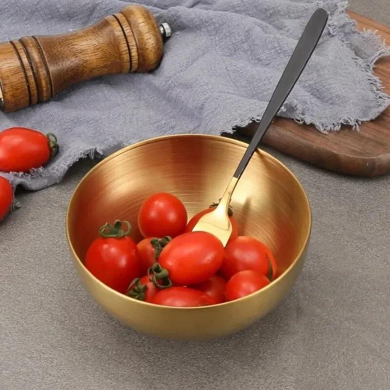 Stainless Steel Gold and Silver Salad Bowl Rice Noodles Lamian Noodles Bowl Rice Mixing Cooking Kitchen Tableware Food Container
