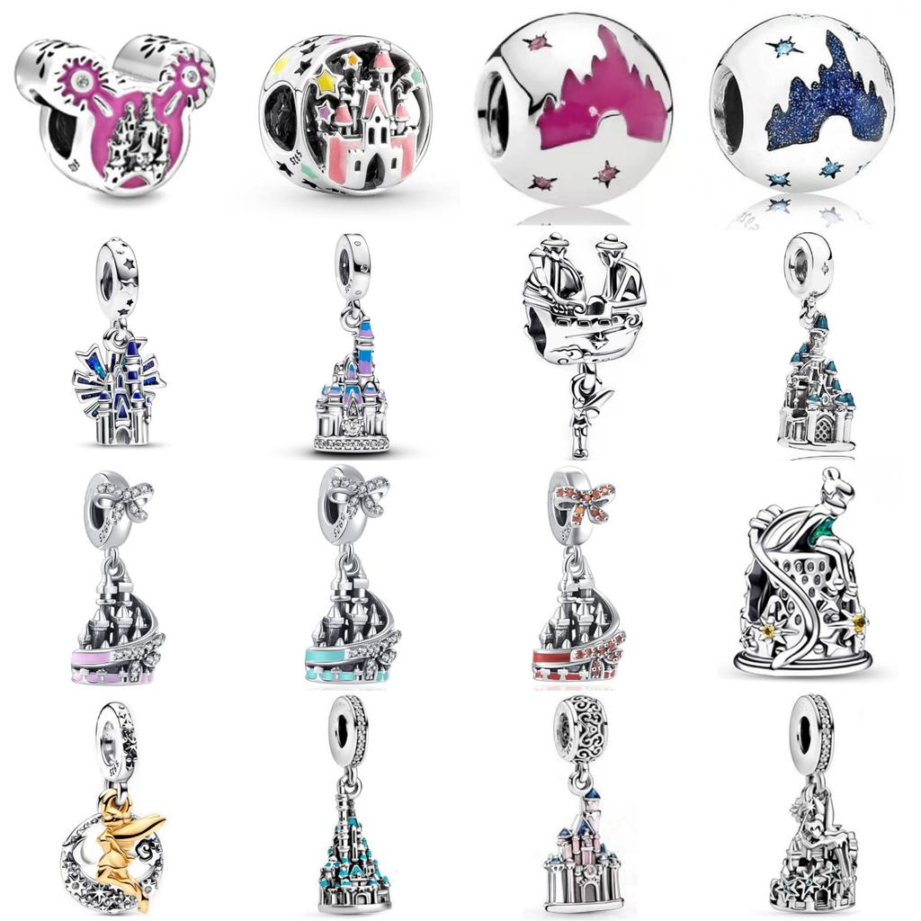 Miniso Disney Flower Fairy Castle Bow Charm Silver 925 Fine Jewelry For Women Original Bracelet Beads New
