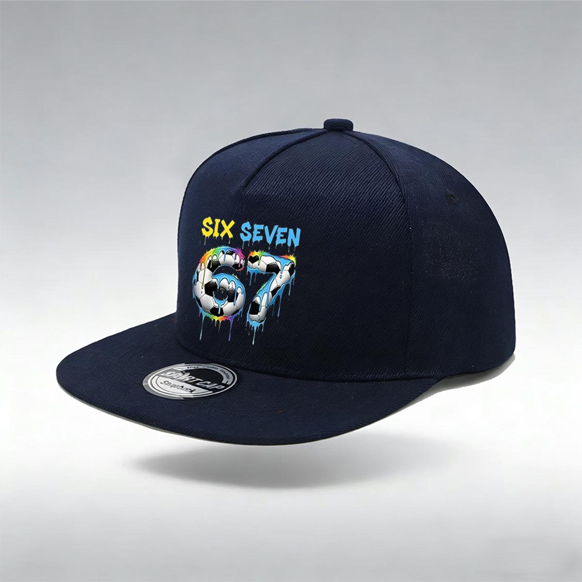 

1/2PC Y2K Soccer 67 Flat Brim Hat, Melting Drip SIX SEVEN Print, Breathable, Sporty Aesthetic Cap темно-синий