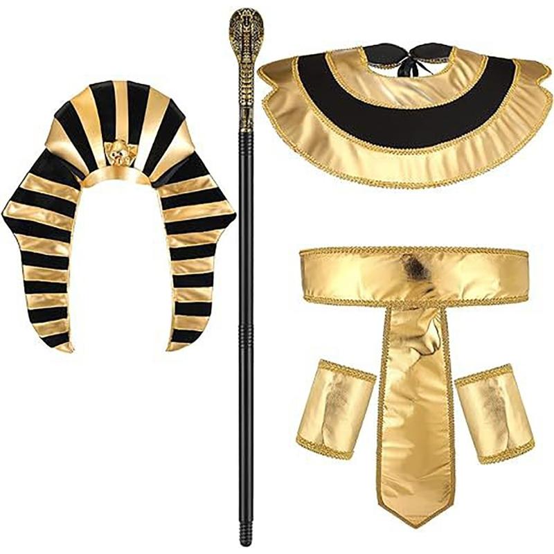 Egyptian Costume Accessories Set Egyptian Pharaoh Headpiece Egyptian Collar Wristbands for Halloween Role Play Cosplay
