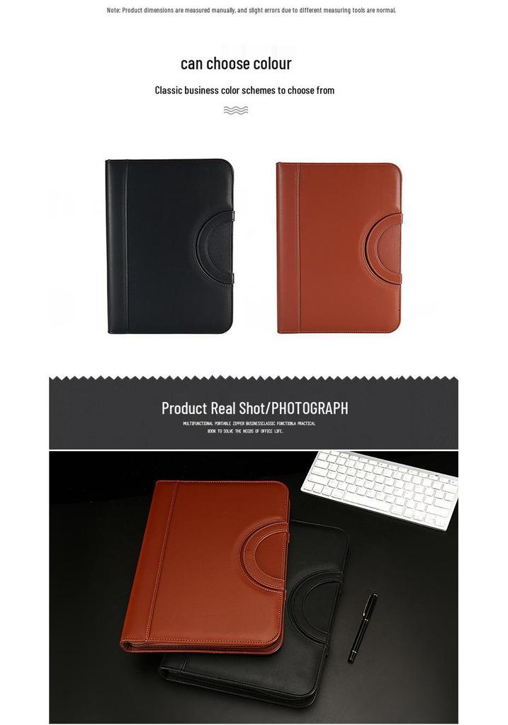 Multifunctional A4 Leather Zippered Business Folder