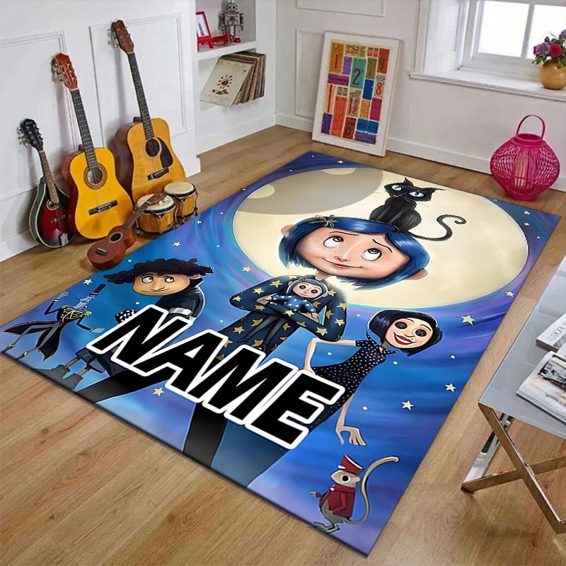 Custom Coraline Mat Personalized Name, Polyester Washable Indoor Entryway Rug, Gift for Christmas, Easter, Thanksgiving Day