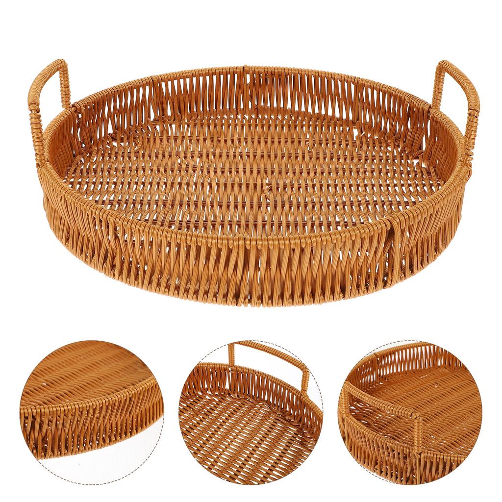 Imitation Rattan Aufbewahrungskorb Körbe Lebensmitteltablett Gewebt Obst Brot Couchtisch Fußhocker für Zuhause Weben Eisen