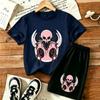 Pink Skull Fun Printed 15 Colors Outdoor Street Men's T-shirt and Shorts 2 Piece Set Summer Home Casual Outfit Men's and Women's Sports Set