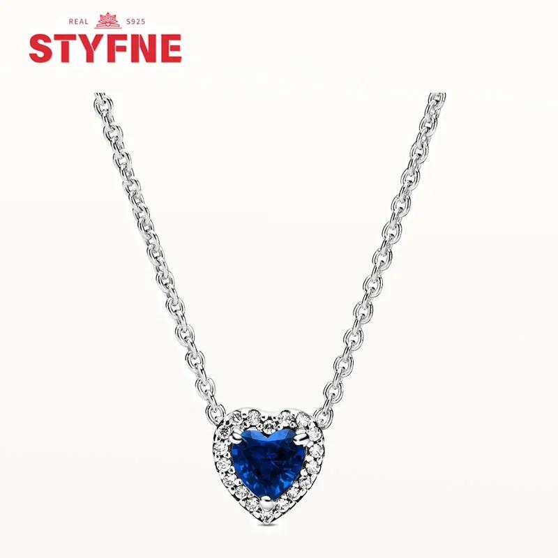 925 Silver Heart-Shaped Shiny Zircon Elevated Red&Pink&Blue&White Heart Necklace Lover's Gift Fine Jewelry for Women