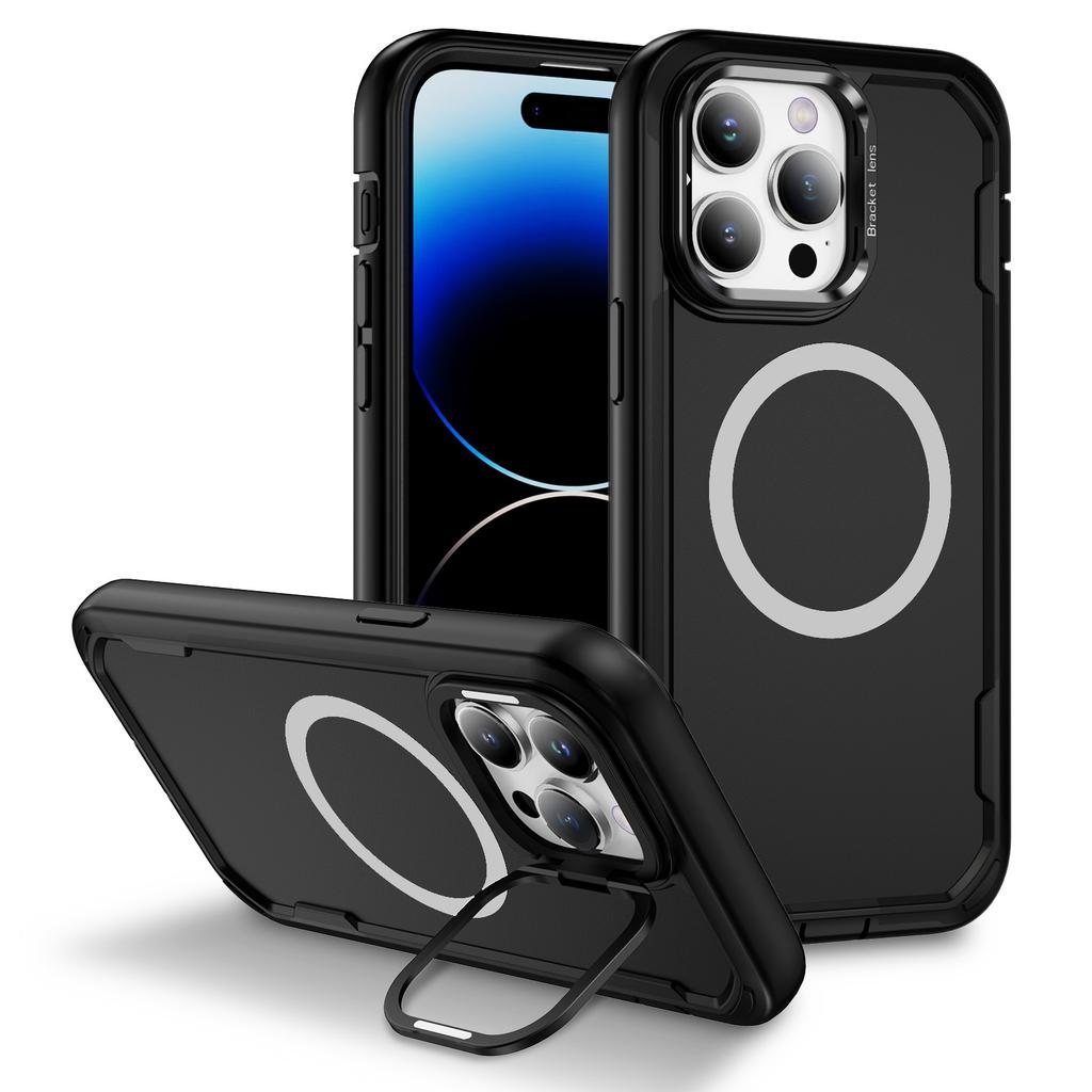 For iPhone 14 Pro Max Case Compatible with MagSafe Lens Frame Kickstand TPU+PC Shockproof Phone Cover