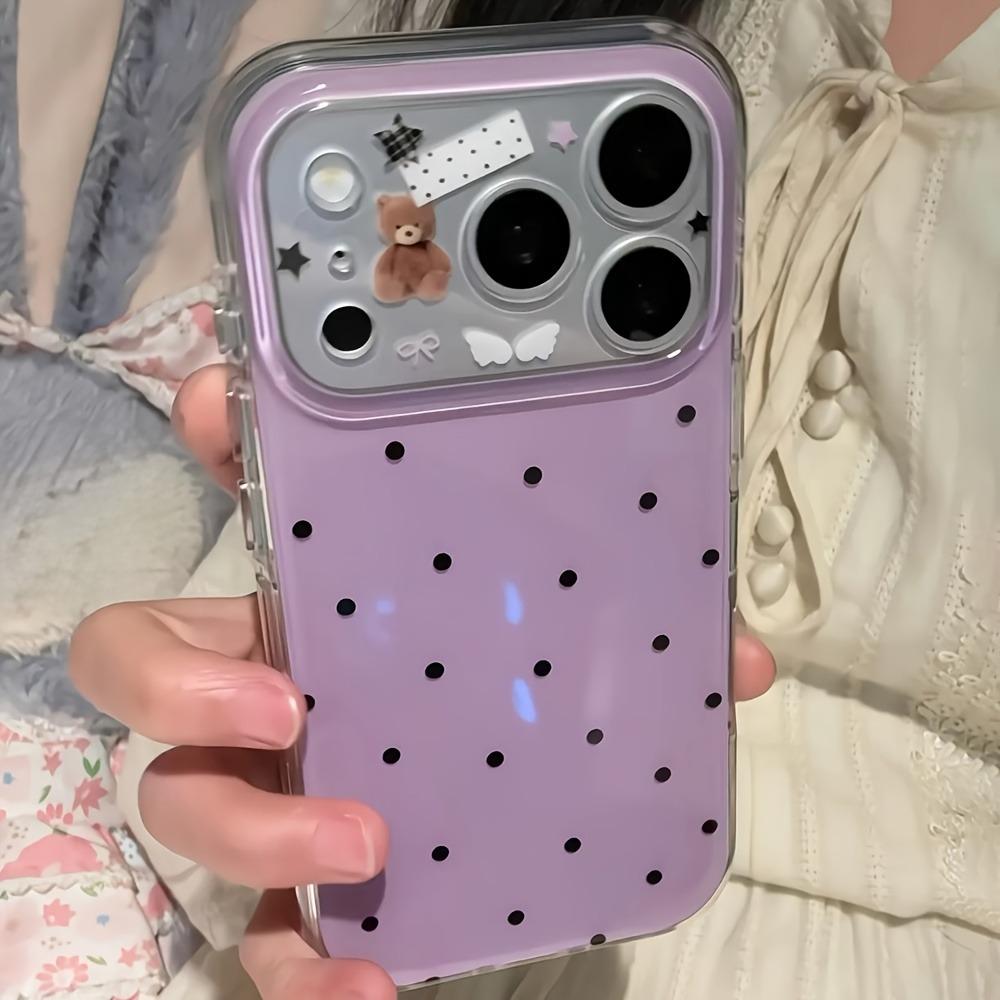 Cute Polka Dots Bear Star Pattern Phone Case For iPhone 17 16 15 14 13 12 11 Pro Max Stylish Minimalist Protection Back Cover