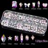 Boxed 120-Piece Flat-Back Nail Art Rhinestones: Champagne, Bright White, Iridescent Crystal Glass