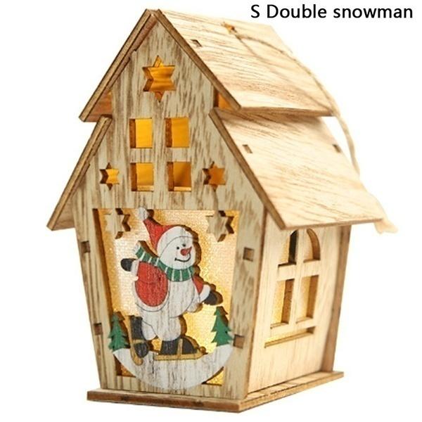 1Pcs Christmas Decorations for Tree LED Light Wood House Cute Tree Hanging Ornaments Holiday Home Decor Party Supplies