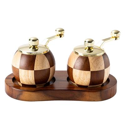 Handgefertigtes Holz Salz- und Pfeffermühlen-Set 2-teilig mit Tablett - Einstellbare Grobheit