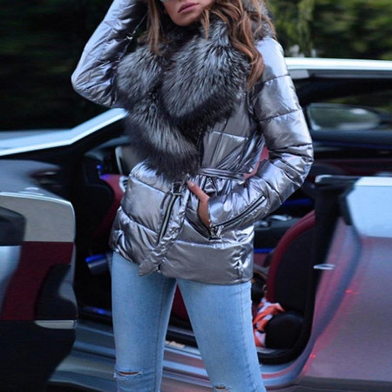 Women Winter Coats Parka Coat Faux Fur Winter Zipper Jackets Long Sleeve Down Parka Winter Jackets for Female
