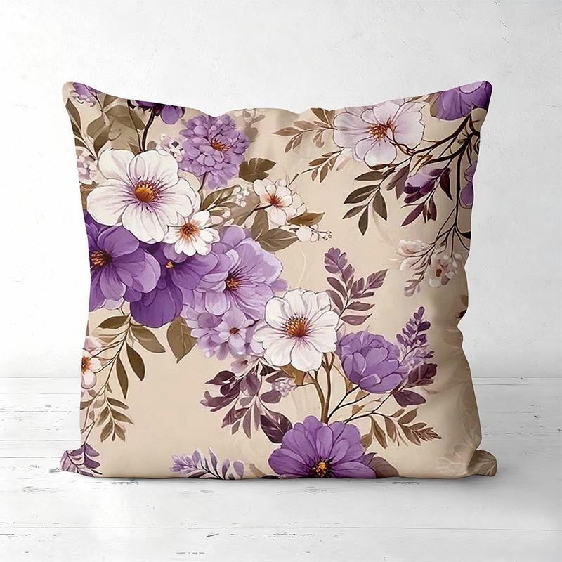 

1 Pieces Purple And White Flower Patterned Decorative Throw Pillow Polyester pillowcase, sofa cushion cov Headboard Pillow 45x45cm