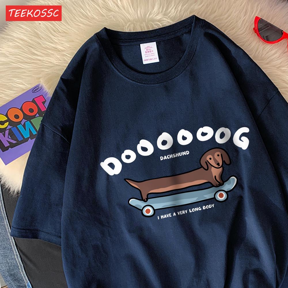 A Long Dog Is Paddling A Long Skateboardcotton Women TShirts Cartoons Prints Tops ONeck Soft Oversize T Shirt Summer Clothes