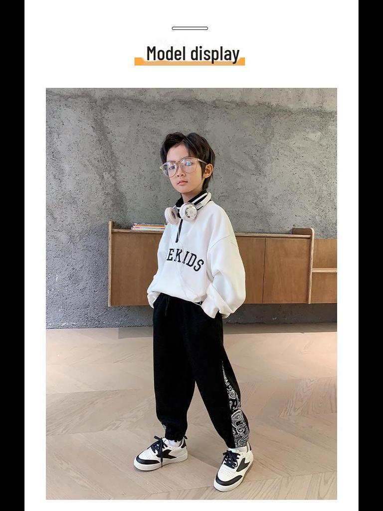 Boys' Fleece One-Piece Pants: Winter 2024 Thickened Casual Sweatpants for Big Kids