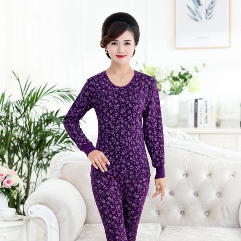 A High-neck, Thin and Large-sized Cotton Sweater Set for Middle-aged and Elderly Women In Thermal Underwear