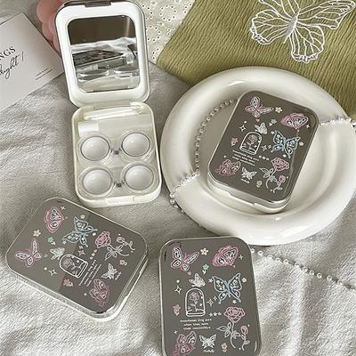 Lot de 2 étuis à lentilles de contact pour filles, mini boîte portable pour lentilles de contact, conteneur pour lentilles de contact, kit de rangement par trempage