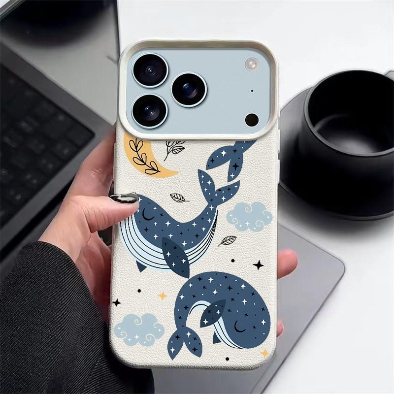 

Мультяшный чехол для телефона с рисунком кита для iPhone Air 17 16 15 14 13 12 Pro Max 17 16 Pro 11 16e, Текстура кожи, ТПУ, Противоударный чехол iPhone 11 белый