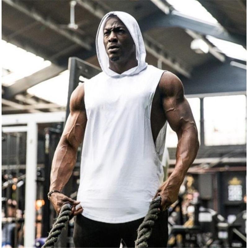 

Men s Sleeveless Hooded Fitness Tank Tops Pullover Hoodies Bodybuilding Vest Gym Sports Wear Training XXXL білий
