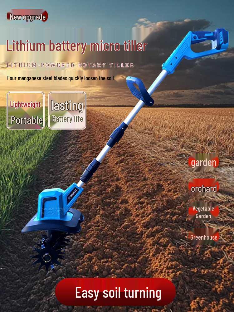 Motozappa Manuale Elettrica Senza Fili: Doppio Uso per Terreno Umido e Secco, Piccolo Motocoltivatore per Giardinaggio Domestico