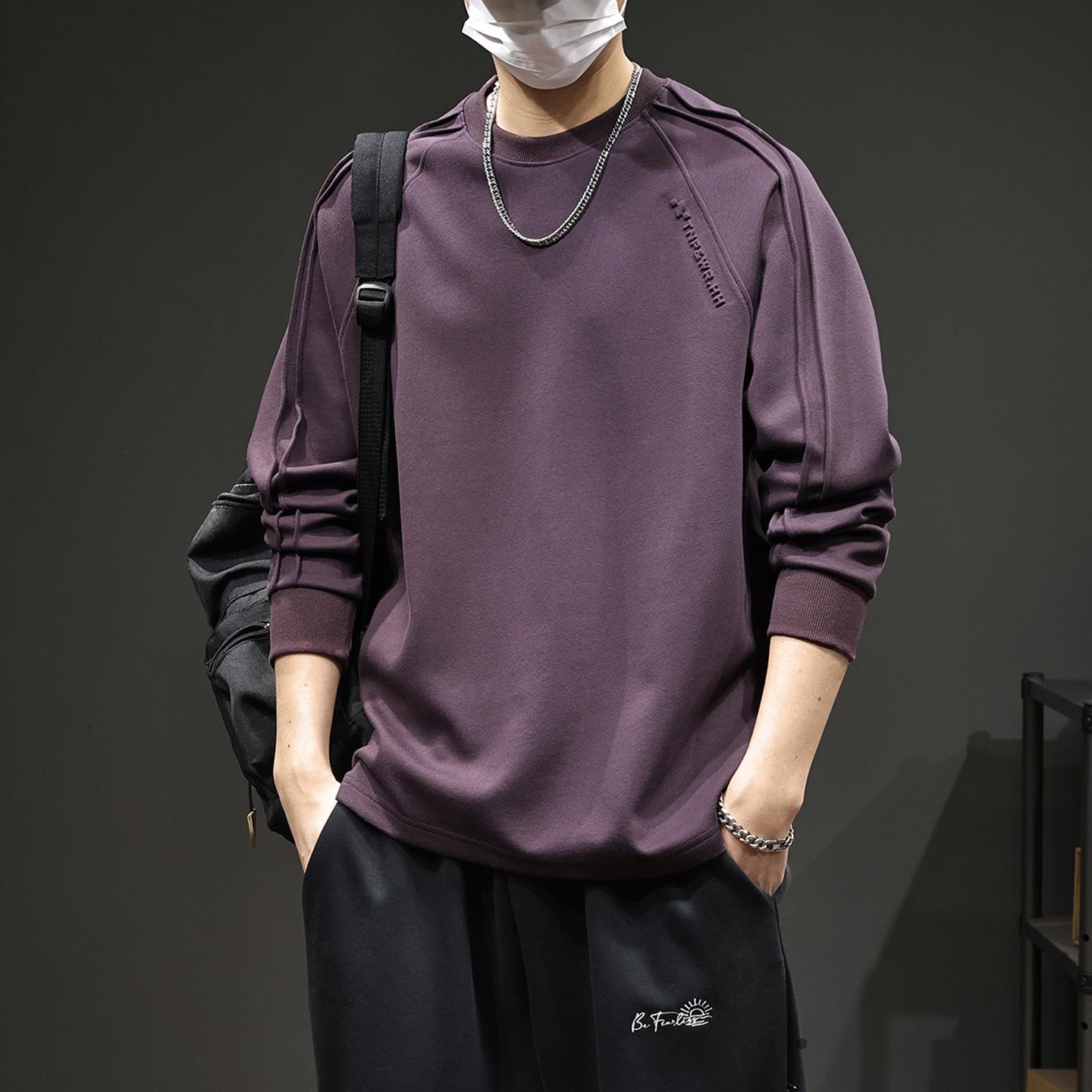 Men s 2025 Trendy Pleated Hoodie: High-End Casual Long Sleeve for Autumn/Winter Purple