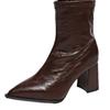 Women's high-heeled boots autumn and winter new French thick-heeled pointed thin boots simple modern glossy short boots