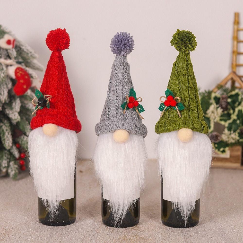 2pcs Cartoon Christmas Gift Wine Bottle Cover Knitted Exquisite Rudolf Faceless Bottle Bag Reusable Champagne Bottle Cover