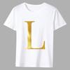 Men's All-match T-shirt Gold Printing 26 English Alphabet Series O-neck Casual Commuting Comfortable Men's Slim White Soft Top
